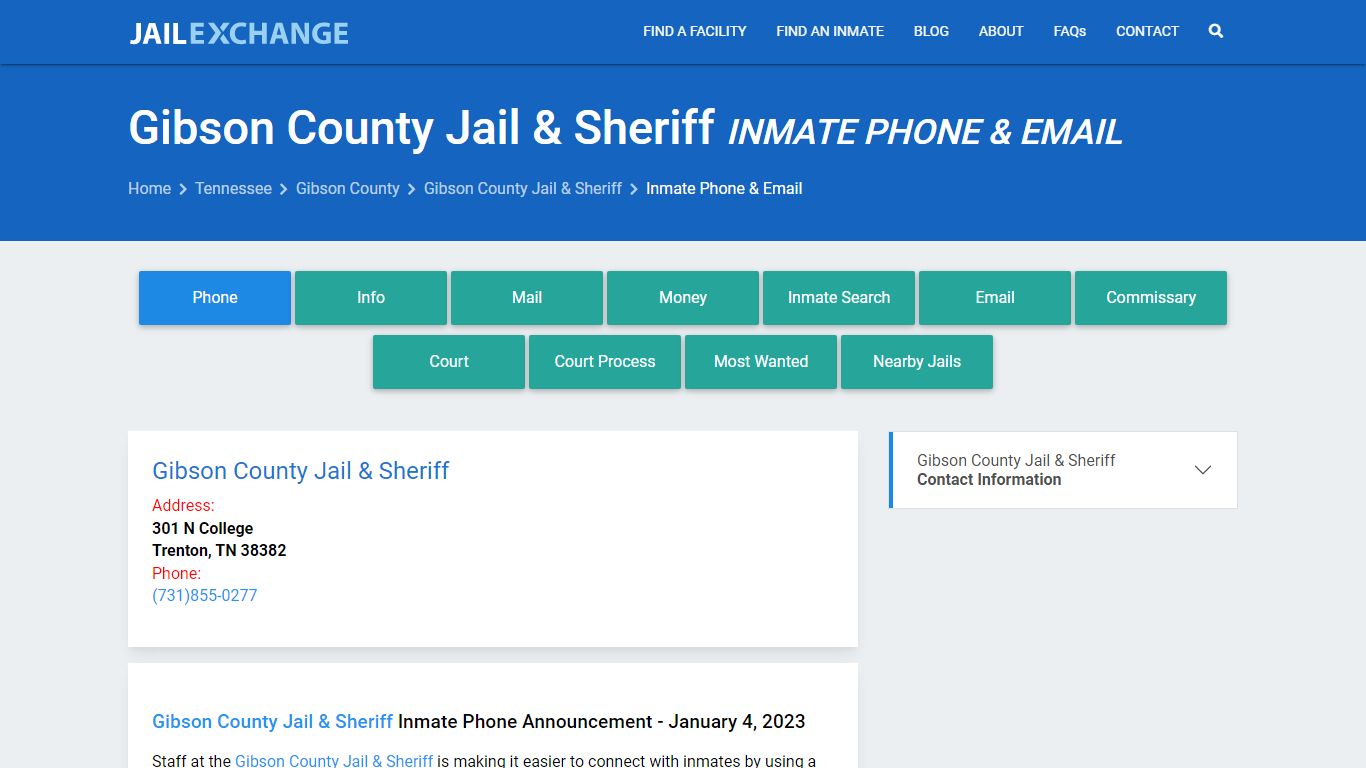 Inmate Phone - Gibson County Jail & Sheriff, TN - Jail Exchange